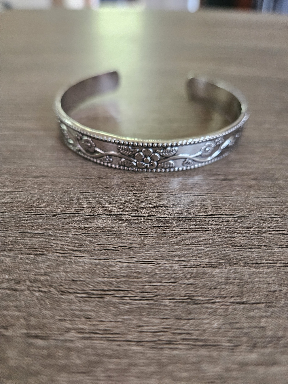Floral Engraved Silver Cuff Fashion Bracelet - Women's Jewelry